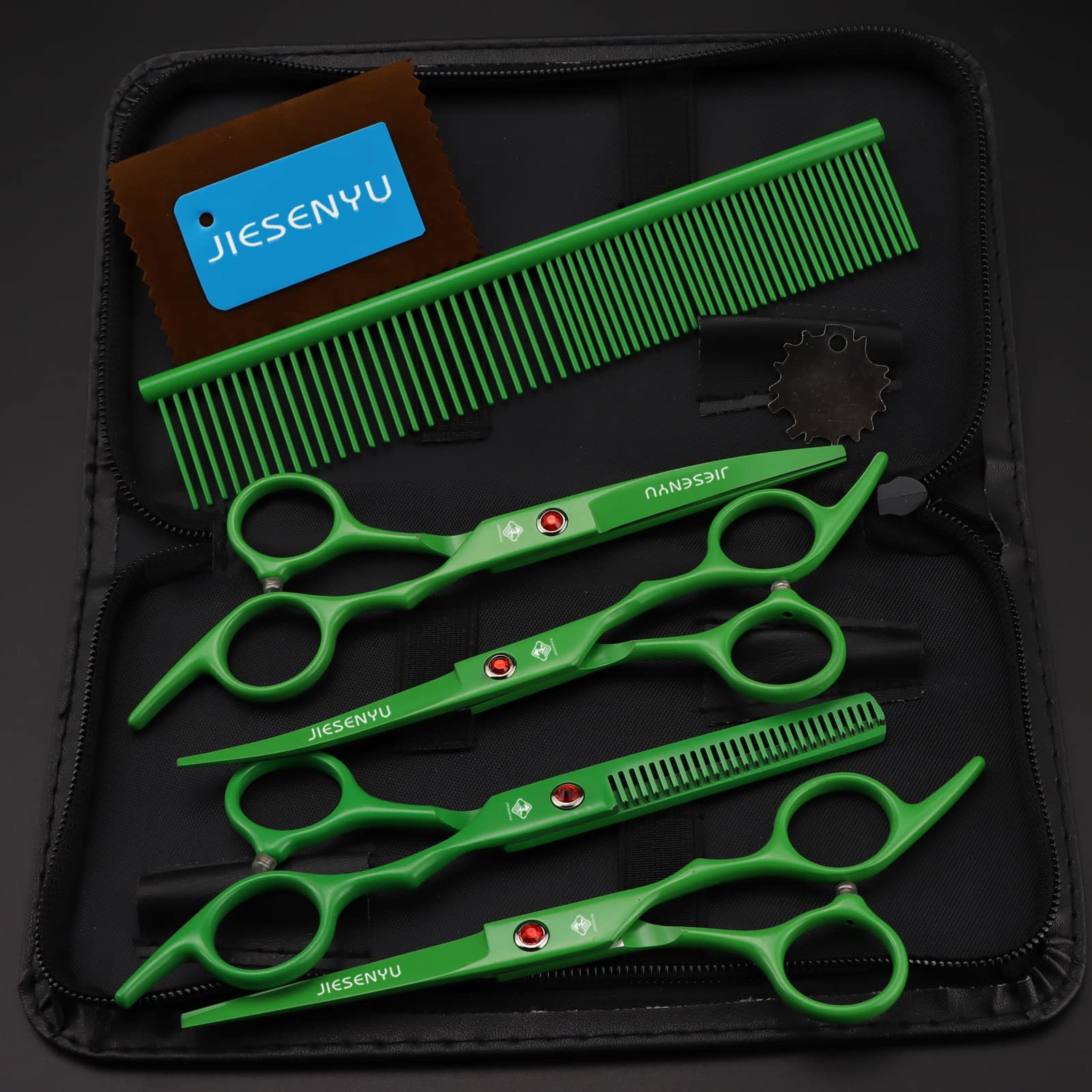 Pet Grooming Scissors Kit,6 inch Color,Dog Grooming Set,Cutting Scissors, Thinning Shear, Curved Scissors, Grooming Comb (Green Set)