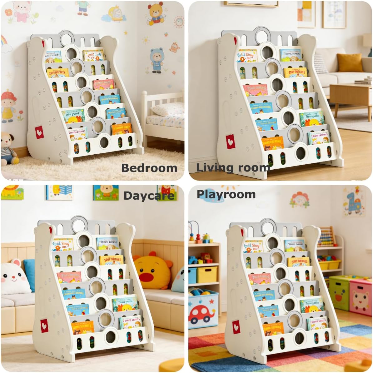 Kids Bookshelf for Toddlers, 7 Tier Bookcase for Living Room/Bedroom/Nursery/Classroom, Corner Baby Book Storage Organization Montessori Book Shelf (Green-7-Tier Bookcase)