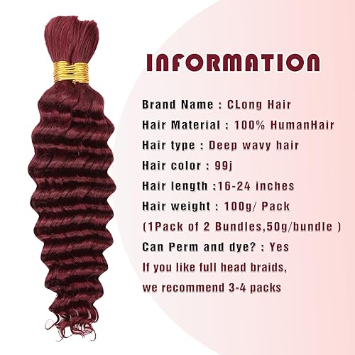 Miniatura 2 de Cabello humano trenzado de onda profunda a granel para trenzar, extensiones de cabello rizado sin trama para trenzas bohemias, paquetes de cabello
