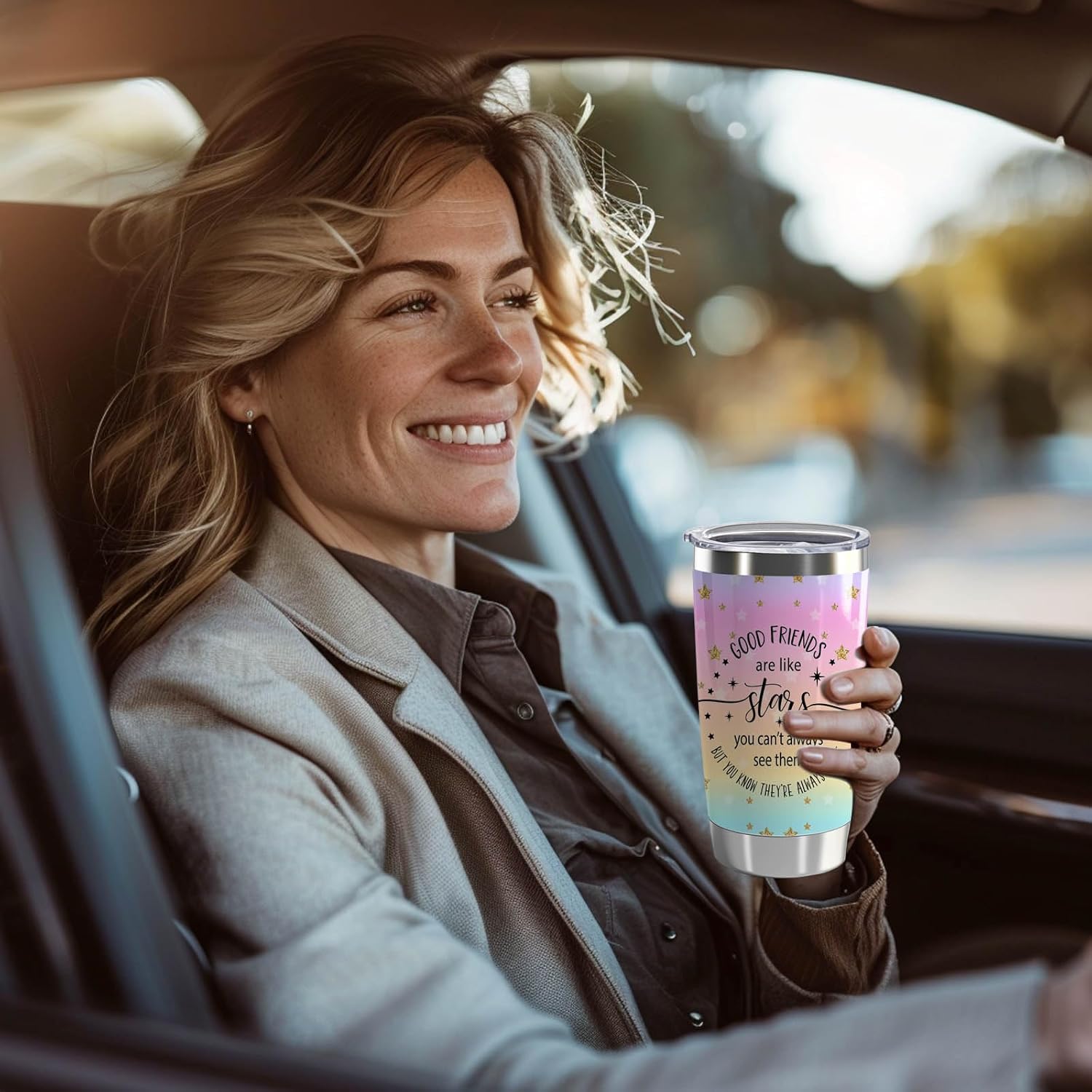 Friendship Gift Best Friends 20oz Stainless Steel Tumbler with Lid and Straw Good Friends Are Like Stars You Can't Always See Them But You Know They're Always There (Good Friends-Star) - Image 5