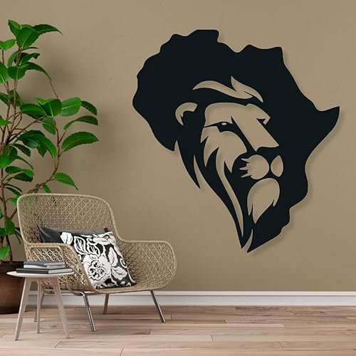 Fayholy Decoración de pared de metal de león, arte de pared de mapa de África, arte de pared de metal con cabeza de león, decoración de pared de