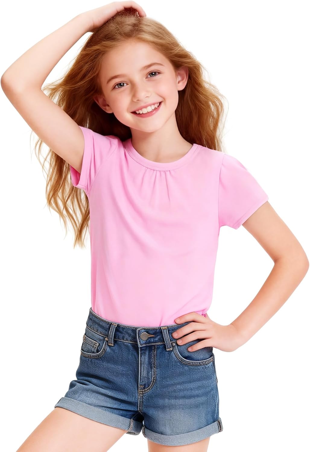 Girls Short Sleeve Shirts Cotton Crew Neck T-Shirt Kids Plain Tees Tops Size 5-12 Years - Image 2