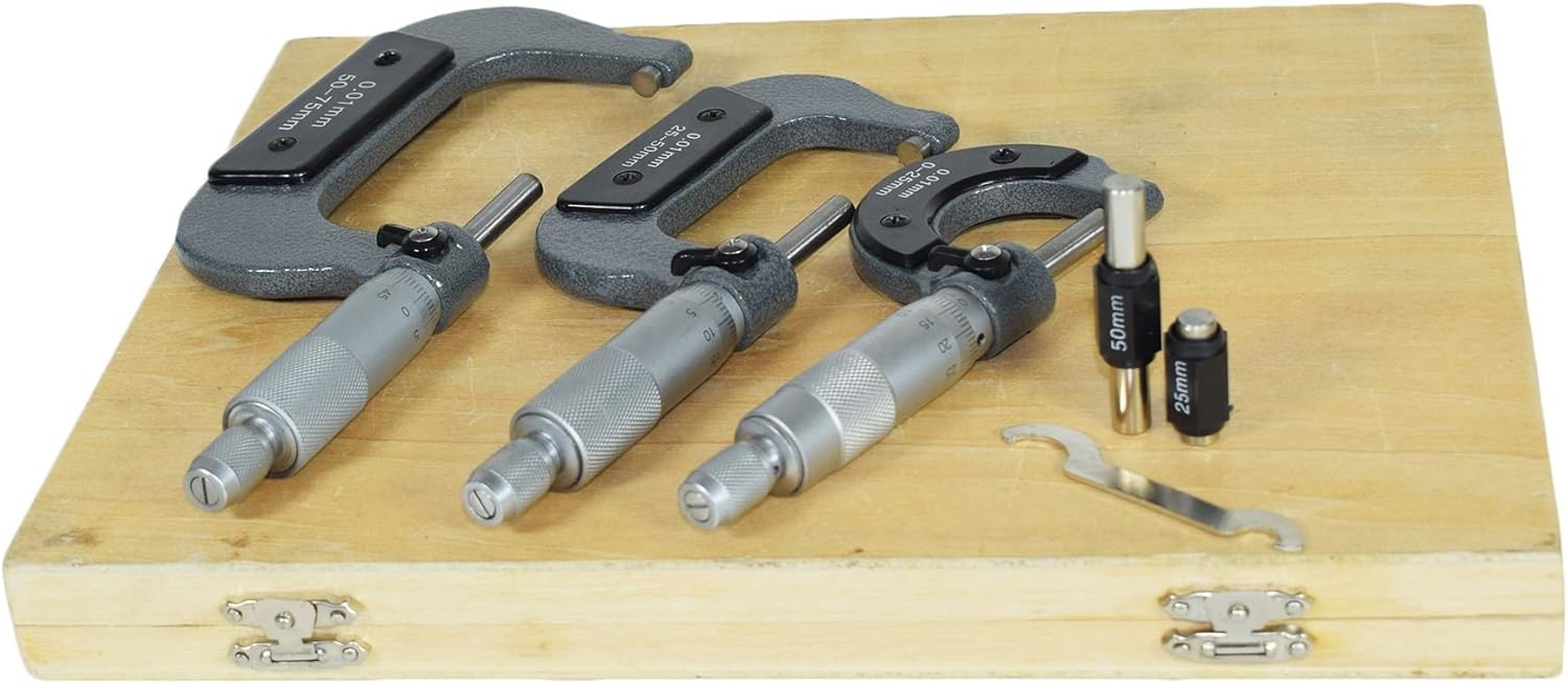 3pc Micrometer External Adjustable Metric Micrometer Carbide Anvils 0-75mm