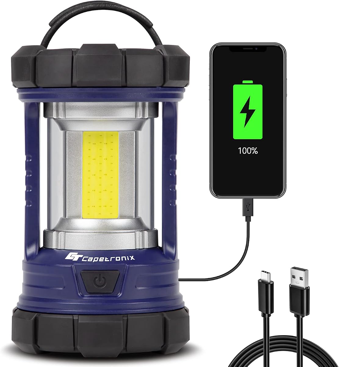 Linterna de camping, linternas LED de 3200LM para cortes de energía, cargador de teléfono de 4600mAh y linterna recargable, 5 modos de luz, luces de camping y linternas para huracanes/emergencias, accesorios de camping CT CAPETRONIX