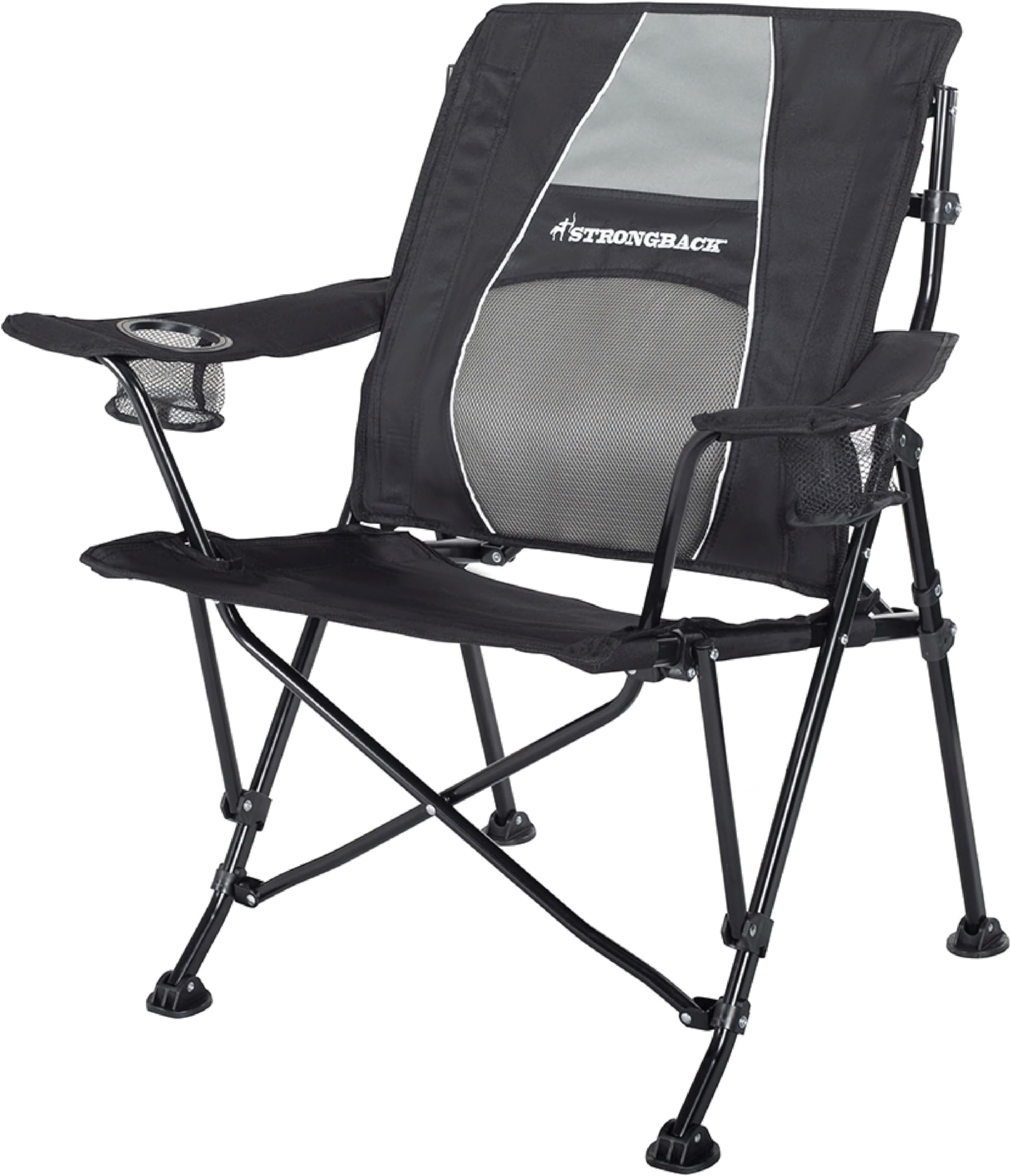 STRONGBACK Camping Chair Guru Heavy Duty Camping Chairs with Lumbar Support - Backpack Folding Camp Chair - Black