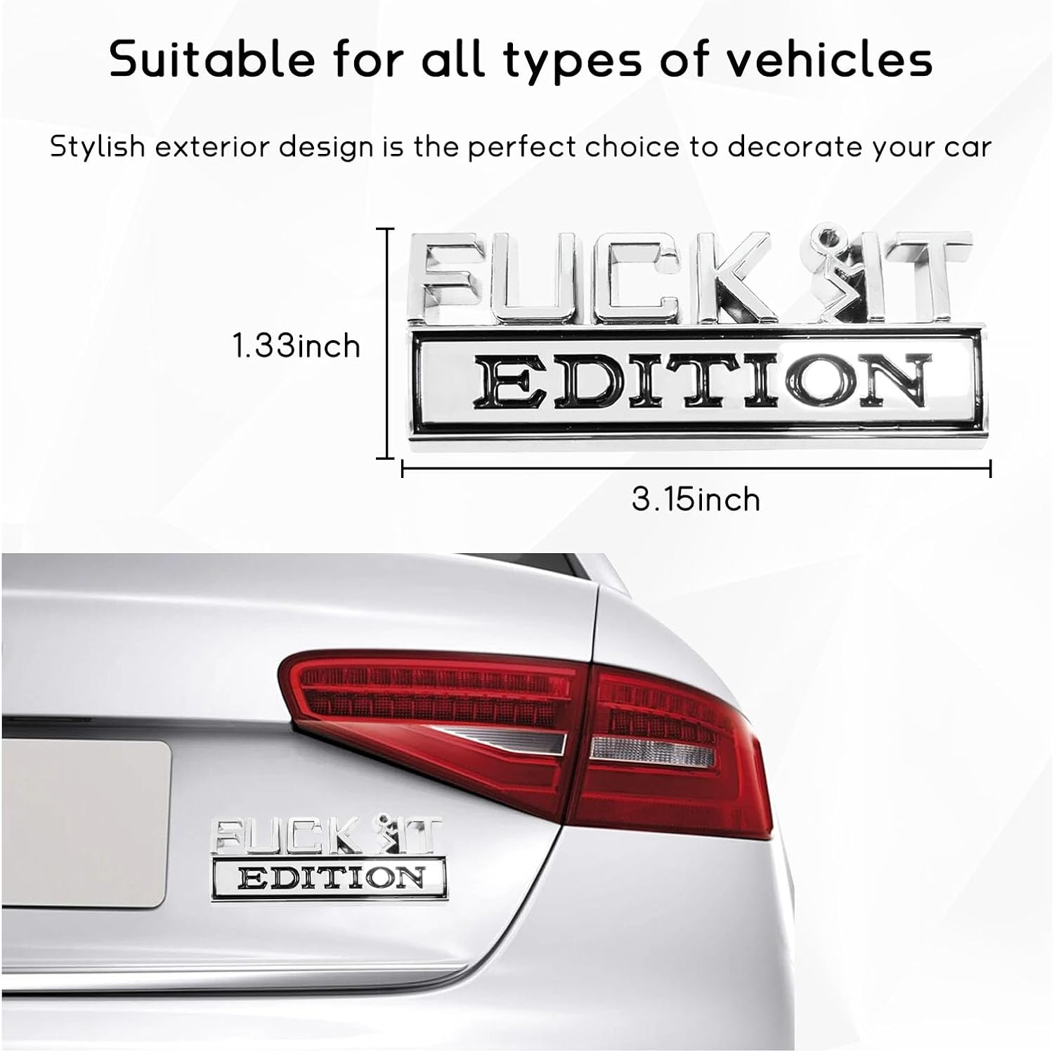 Dickno Fuck It Edition Emblem for Car, Auto Fender Bumper Decoration Stickers, Vehicle 3D Side Fender Rear Trunk Decal Badge, Universal Exterior Accessories for Car (Silver & Black)