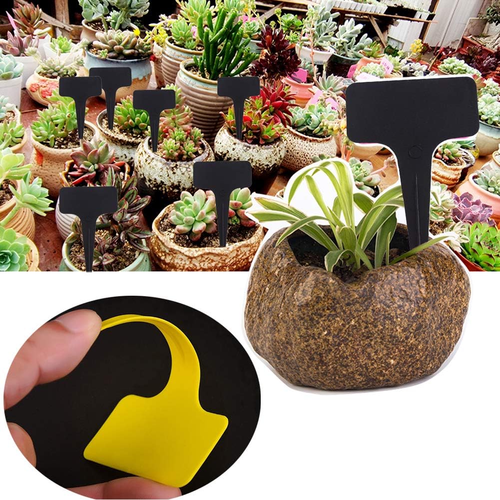 Ameolale 200PCS Plastic Nursery Garden Plant Labels - Waterproof Potted Plant Tags Reusable Seeds Markers T-Type Stakes - Eco Friendly for Vegetables Herb Flower Greenhouse (Black) : Patio, Lawn & Garden