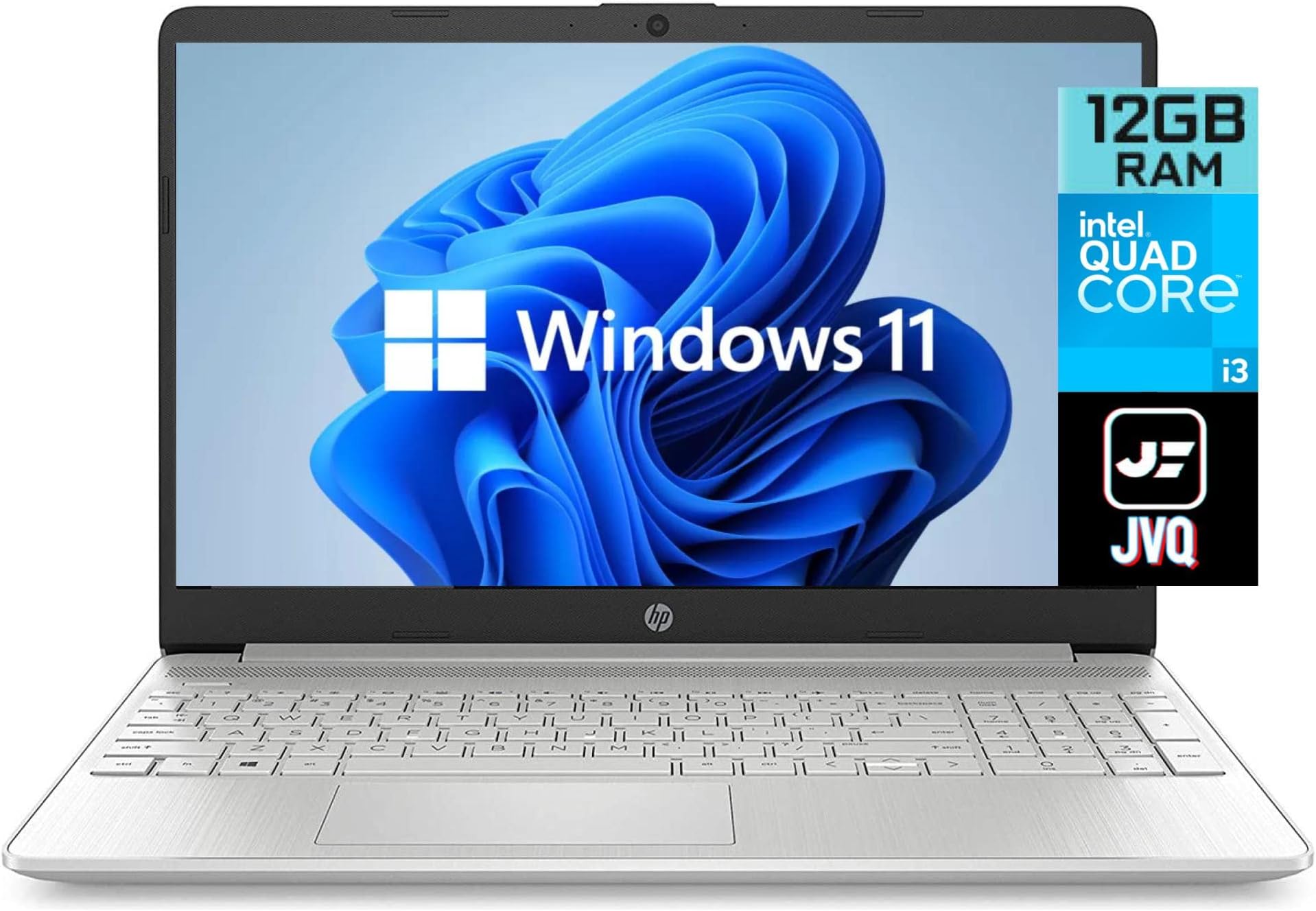 HP (Upgraded) Newest 15.6" HD Laptop, 11th Gen Intel Quad-Core i3-1125G4(Up to 3.7GHz, Beat i5-10210U), 12GB RAM, 256GB PCIe SSD, Webcam, Bluetooth, Wi-Fi, HDMI, USB-C, Win 11, Silver