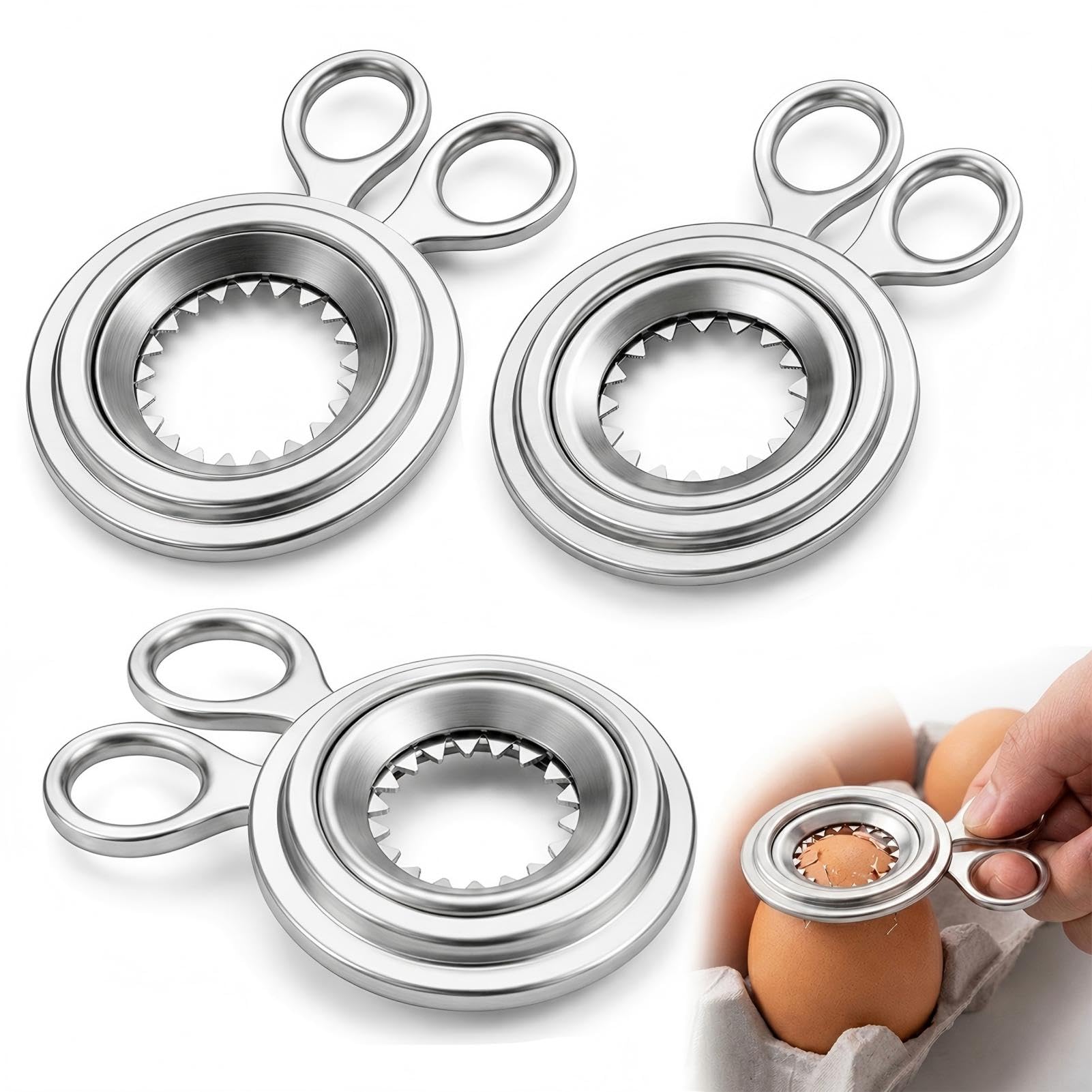 Cortador de Huevos de Acero Inoxidable, Abridor de Cáscara, Corta Huevos Cocidos para Cocina, 3 Piezas