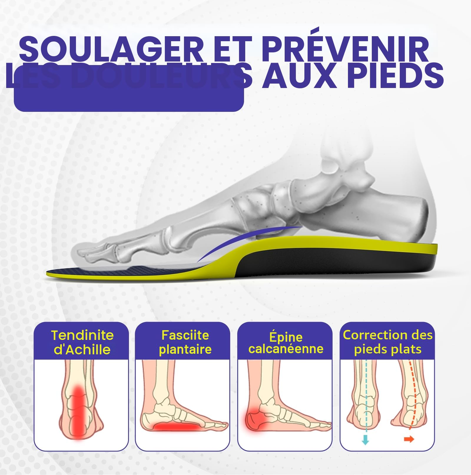 Semelles correctrices de fasciite plantaire - Welnove bottes de travail confortables pour rester debout toute la journée semelles - soulage la fatigue hommes femmes flat foot pain semelles (L)
