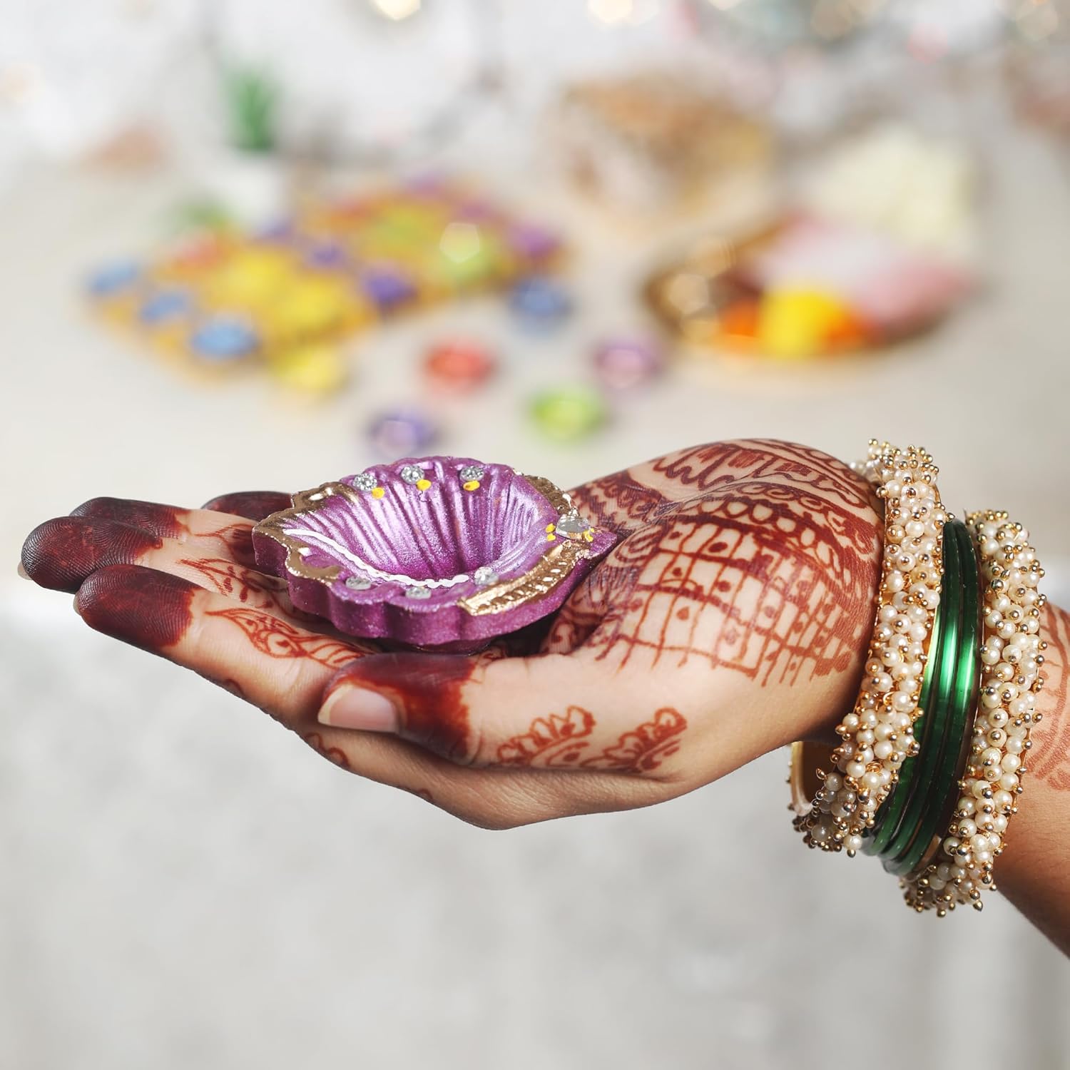 30 Pcs Elegant Hand Painted Diwali Clay Diya with Cotton Wicks Deepavali Tea Light Holder Oil Lamp Indian Festive Home Decoration Traditional Temple Pooja Laxmi Puja Diyas Christmas Gift