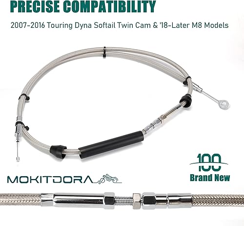 Miniatura 2 de MoKitDora Cable de embrague trenzado de acero inoxidable + 8 pulgadas de longitud extendida mejorado para transmisión de 6 velocidades Harley