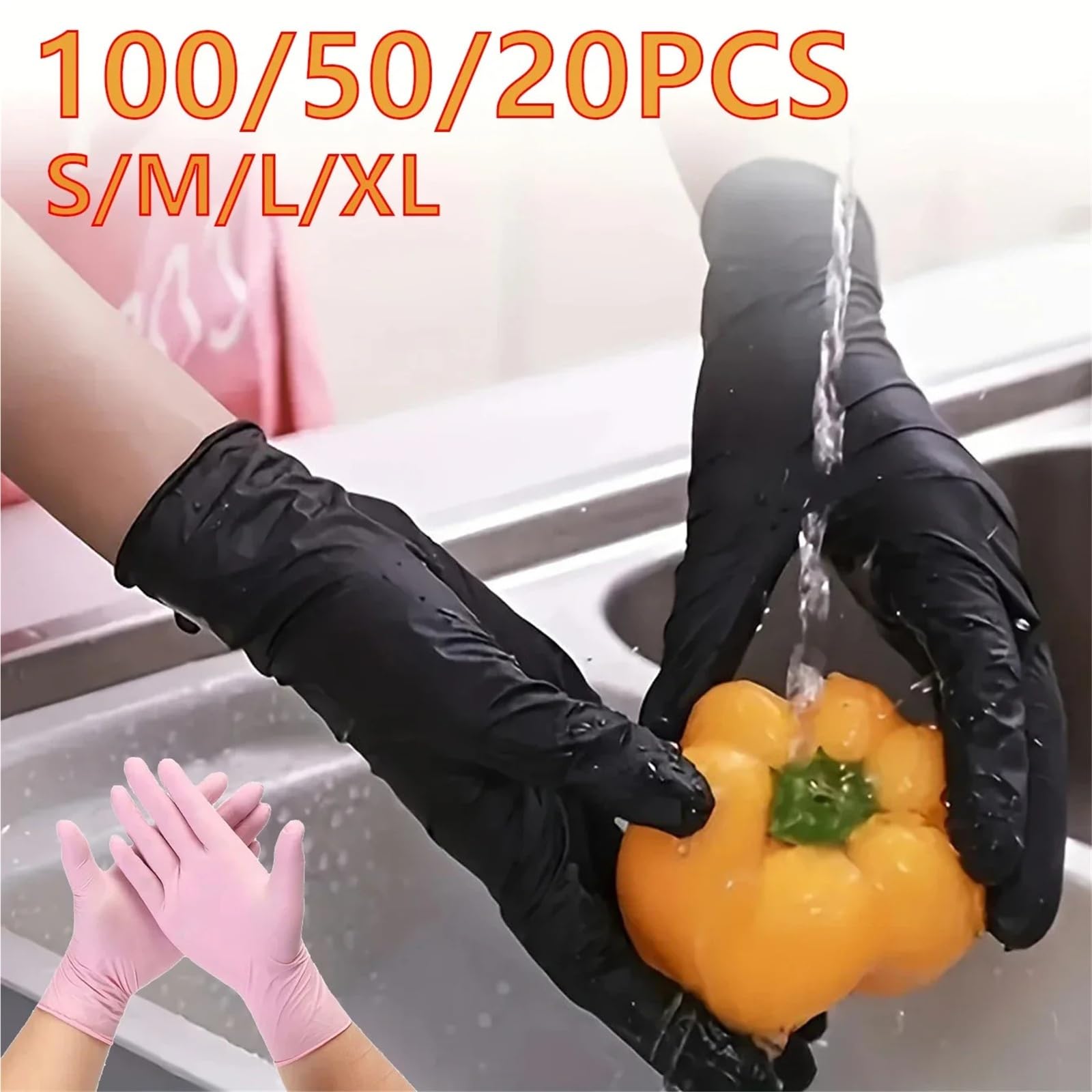 Genérico 20, 50 o 100 PCS Guantes de Nitrilo Negros y Rosados, Multiusos for Limpieza del Hogar y Cuidado Personal(Pink 50PCS,M)
