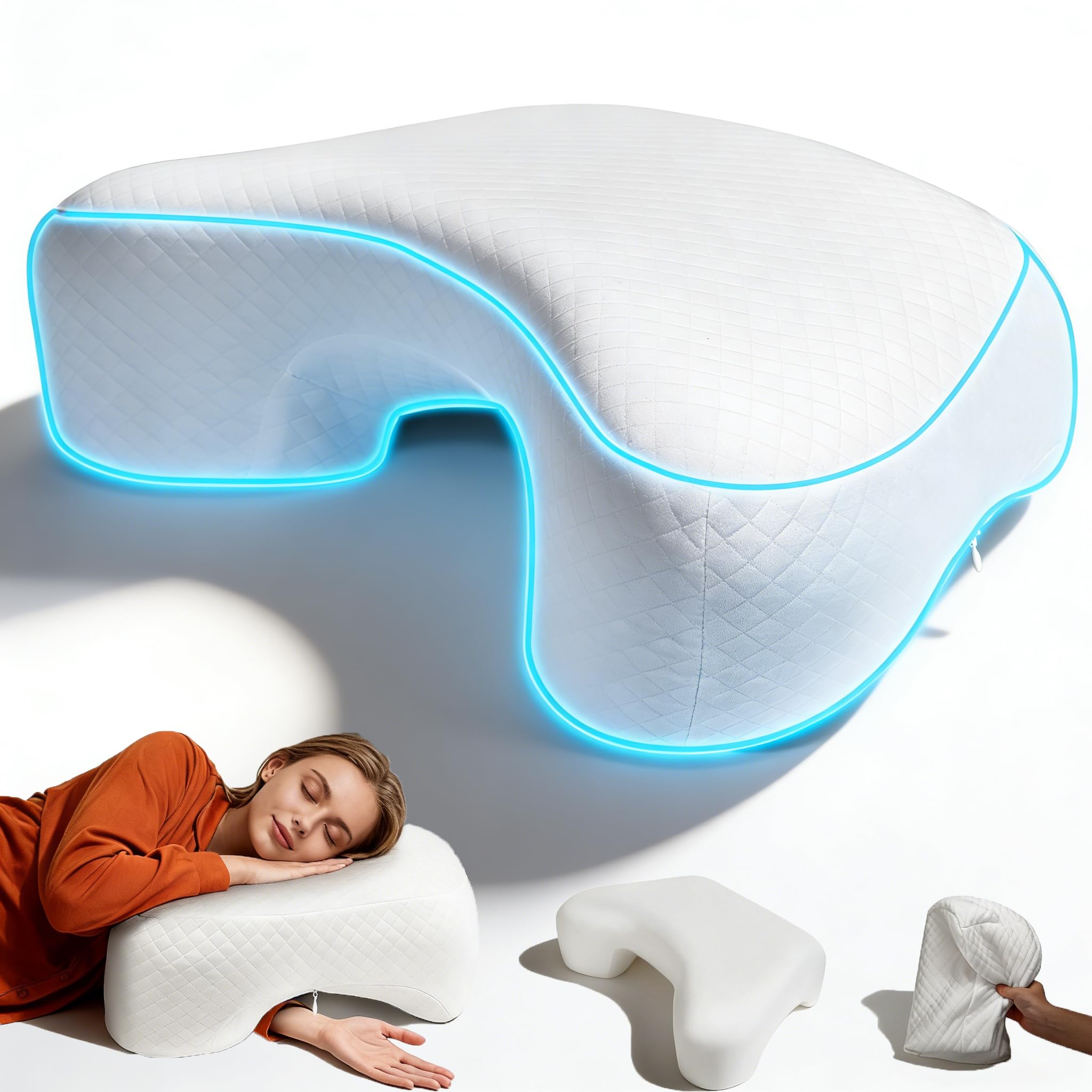 Almohada para dormir de lado con agujero para el brazo, almohada cervical ergonómica, almohada de soporte cervical ortopédica, alivio de presión para hombros y brazos, almohada cervical para personas