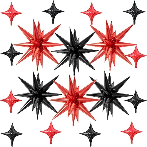 Miniatura 29 de 18 globos de estrella rojos, verdes y dorados, globos de aluminio de estrellas de Navidad con 6 globos de estrella en explosión de 22 pulgadas, 12