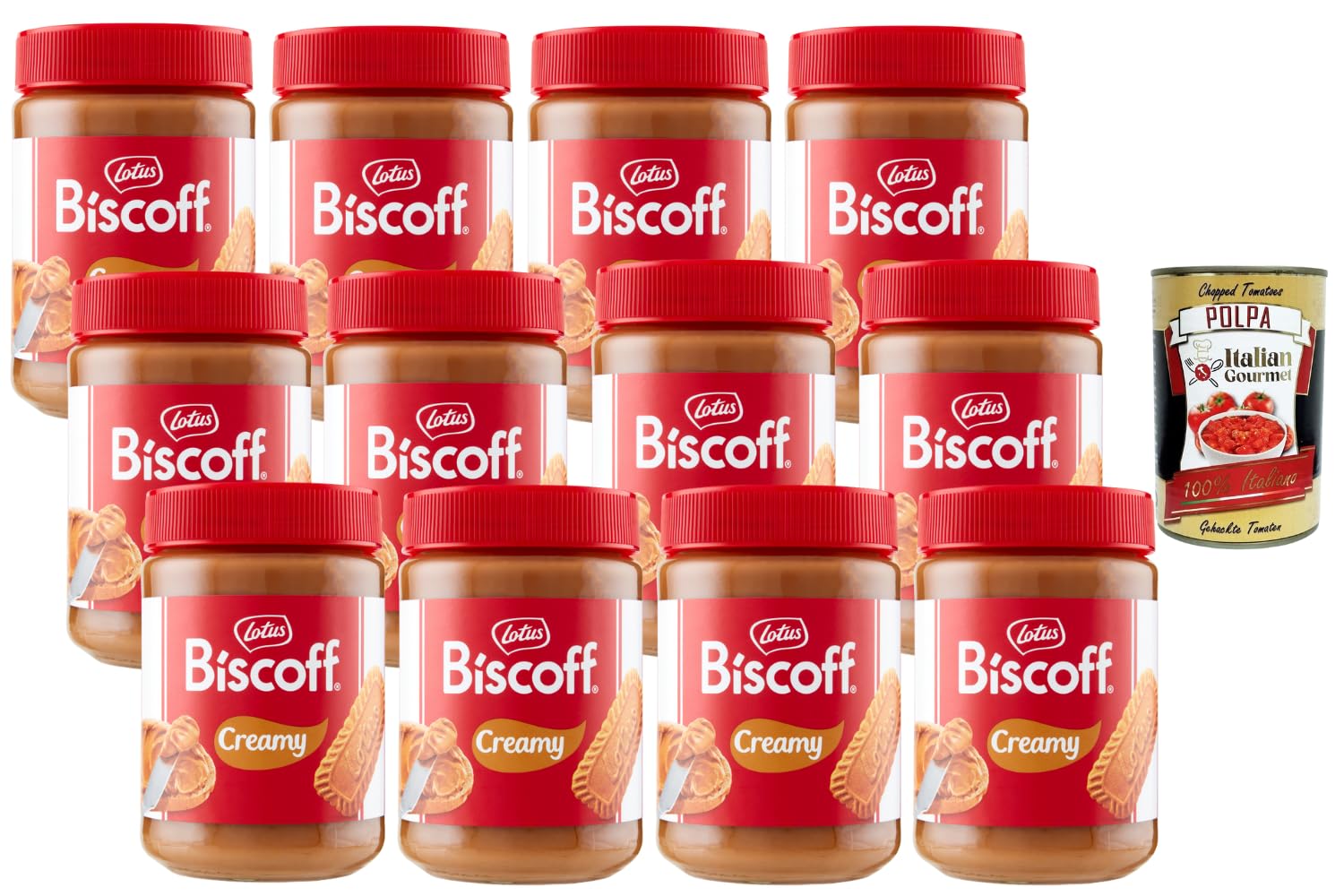 Italian Gourmet Crème Lotus Biscoff Creamy 12 x 400 g – pâte à tartiner biscuit caramelisée, texture onctueuse, idéale petit-déjeuner & desserts, maxi pack 4,8 kg + Italian Gourmet Polpa