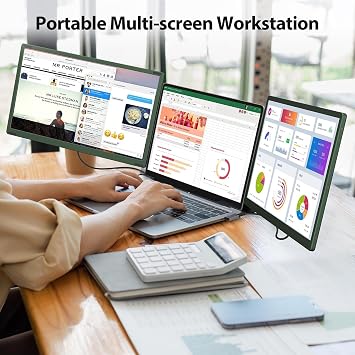 APILDELLA 14 Triple Laptop Screen Extender, 1080P FHD Portable Dual Monitor for Laptop USB C HDMI, Plug-Play Monitor Extender for Triple Display for Mac/Windows, Fit 13-17.3 Laptops