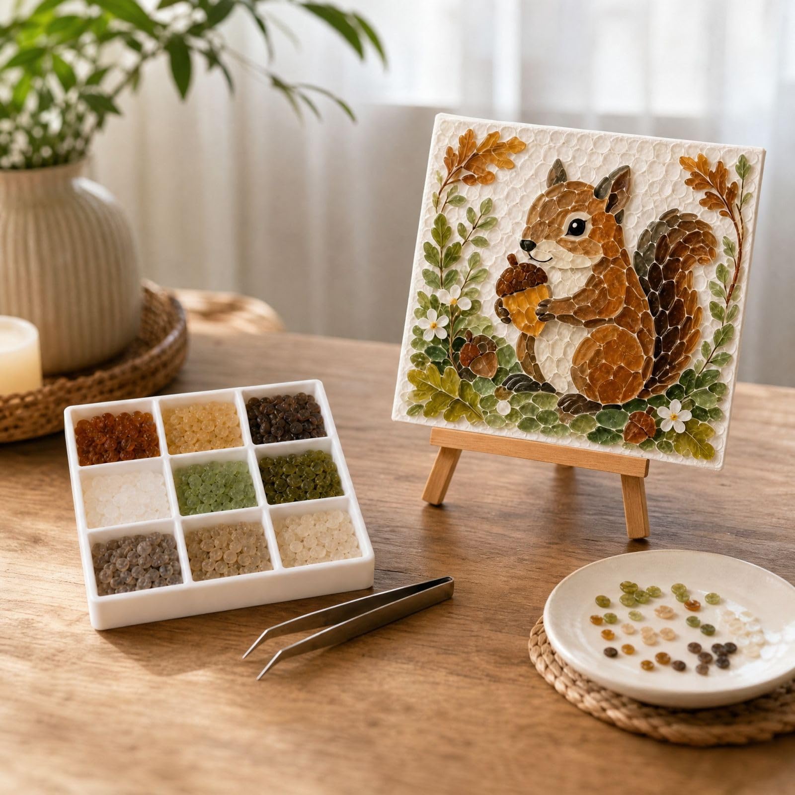 Sea Glass Art Kit, DIY Mosaic Bead Craft, Floral Animals Decor，Squirrel