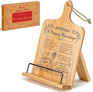 PUERSI Cookbook Stand, Wedding Gift for Newlyweds, Wooden Recipe Book Holder, Best Wedding Anniversary Gifts Ideas for Couples, Adjustable Cook Book Stand for Kitchen Counter