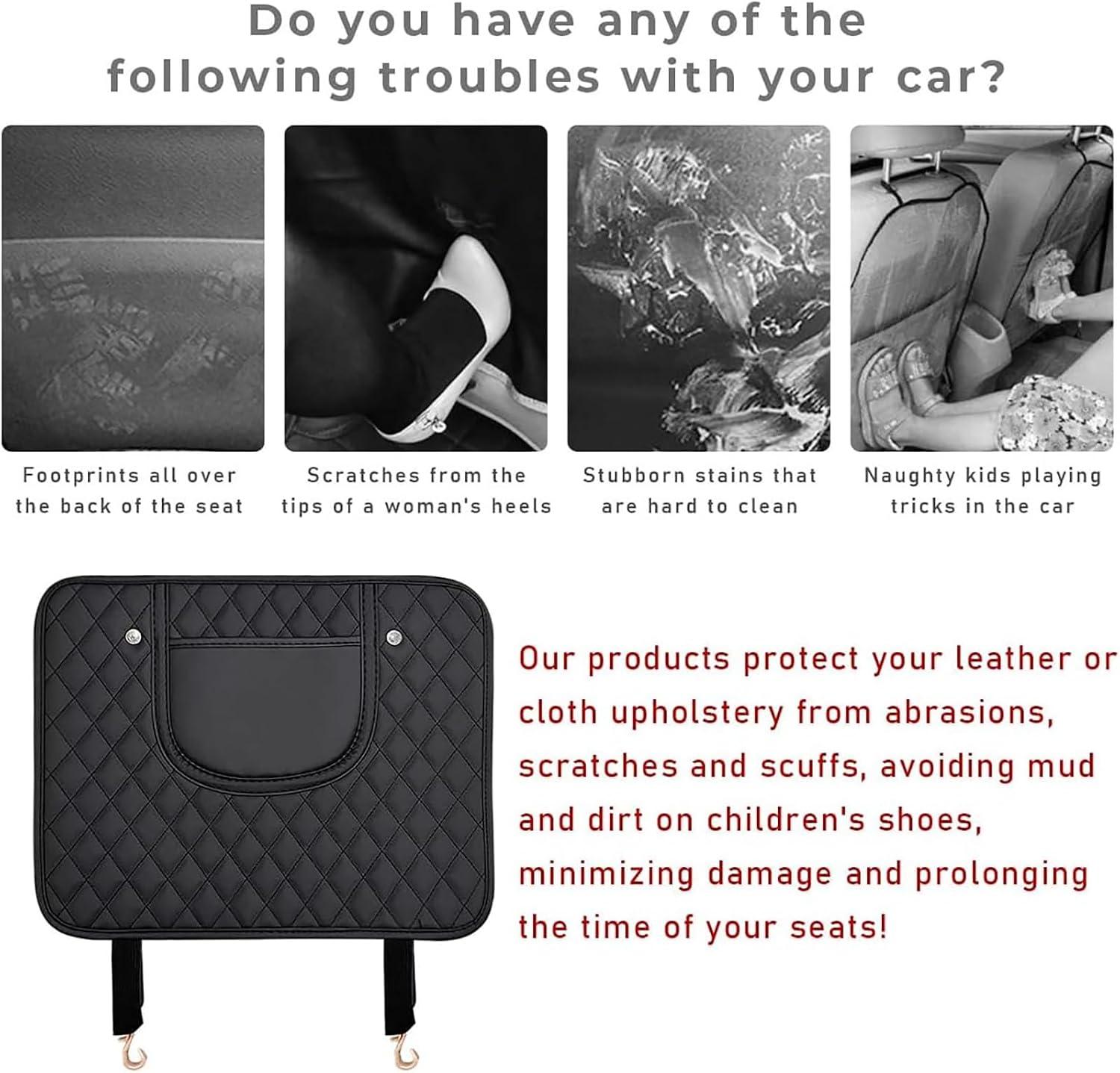 2 Pack Car Seat Back Protector for Honda HR-V 2016-2024, PU Leather Backrest Protector Anti-Kick Cover Scratches Footprints Back Seat Protector with Storage Bag Interior Accessories