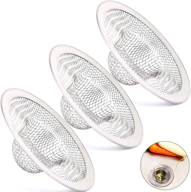 GolRISEN Zestaw 3 filtrów zlewozmywakowych ze stali nierdzewnej kratka zlewozmywakowa do zlewu kuchennego, łazienki, umywalki, wanki, 7 x 3 x 3 cm (stal nierdzewna srebrna)
