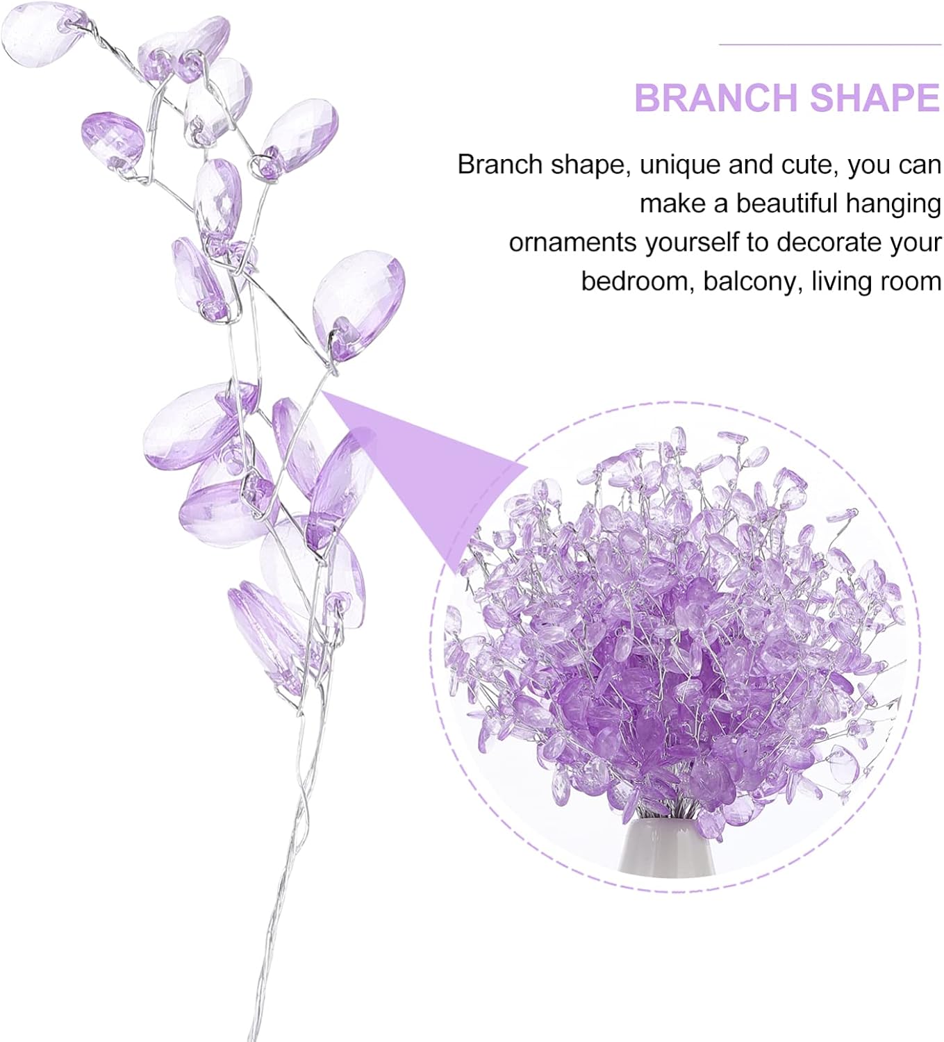 BESPORTBLE Acrylic Flowers 50Pcs Artificial Flower Beads Stems Acrylic Bead Drop Branches Wedding DIY Crafts Bride Cake Bouquets Decoration (Purple) Floral Spray