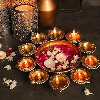 Diya Shape Decorative Urli Bowl for Home Metal Handcrafted for Floating Flowers and Tea Light Candles Home,Office and Table Decor| (Gold Polish urli Bowl 12 inch)