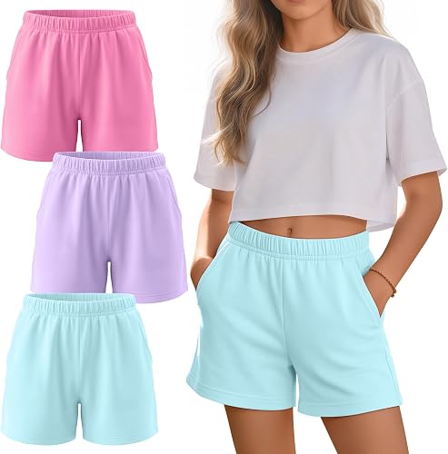 Langyiwee 3 Pack Girls' Athletic Shorts, 3-Color, 4-5 T