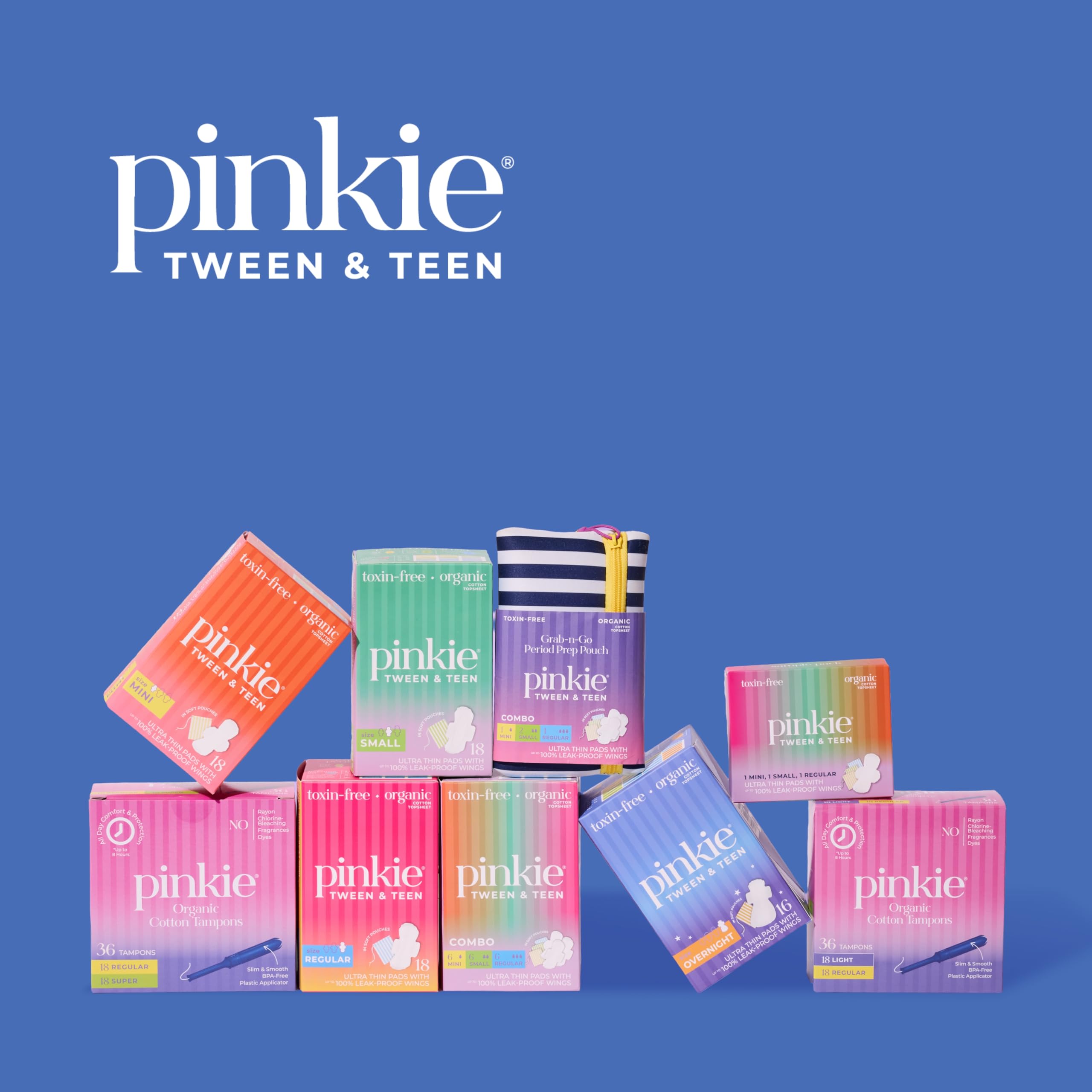 Pinkie - Almohadillas de iniciación para la menstruación – Diseñadas para ropa interior más pequeña – Almohadillas de algodón orgánico para adolescentes y adolescentes con alas – Sin cloro y sin
