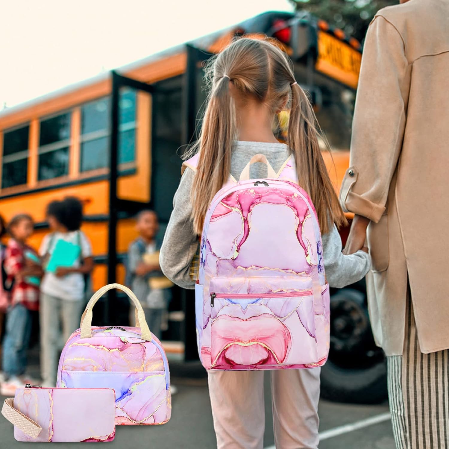 Miniatura 2 de LOIDOU Mochila para adolescentes y niñas, mochila escolar con lonchera y estuche para lápices, juego de bolsas escolares 3 en 1
