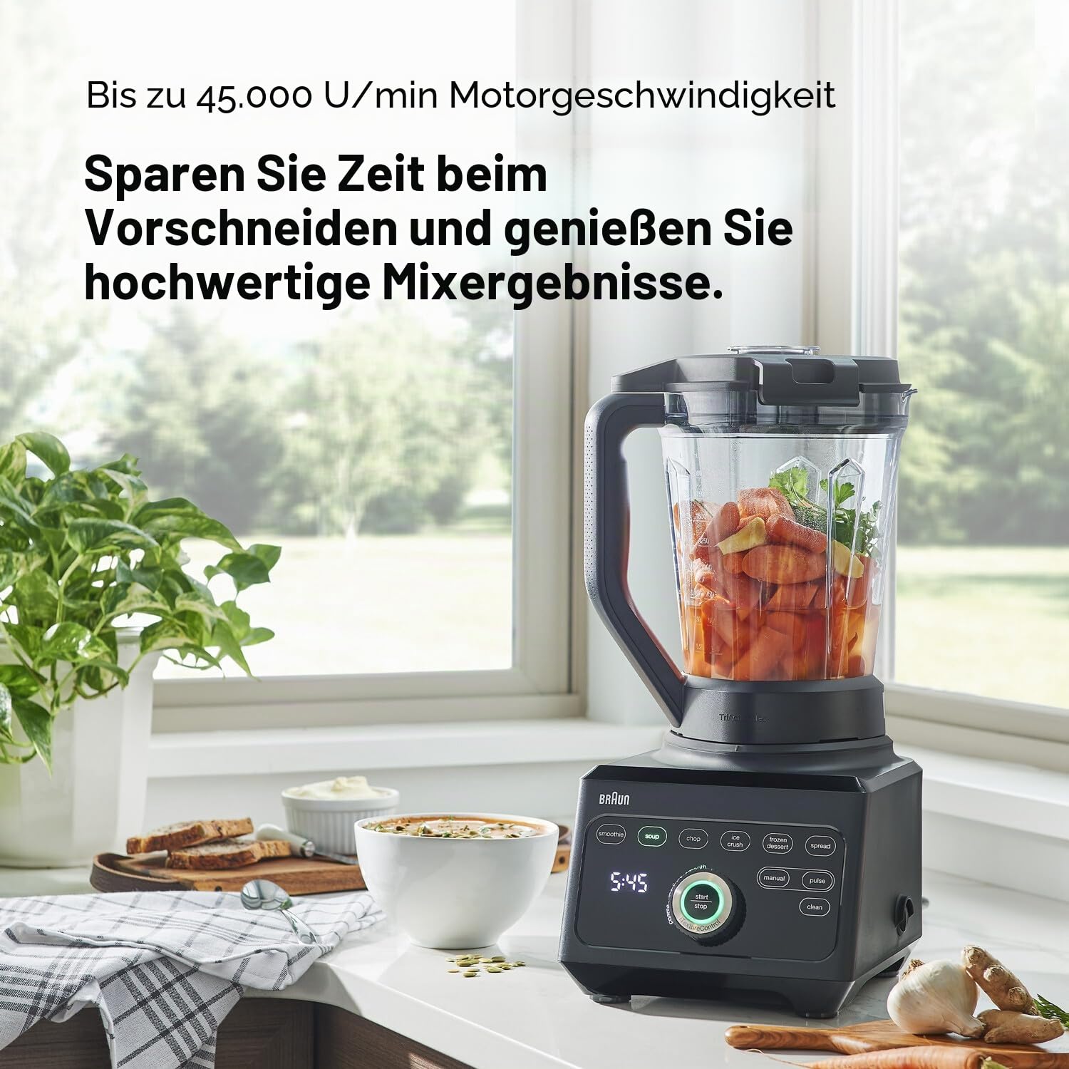 Braun PowerBlend 9 JB9040BK Hochleistungs-Standmixer mit 1600 Watt Motor, 2 l Tritan-Behälter, 18 Programme, 10 Geschwindigkeiten, Schwarz