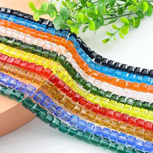 Miniatura 2 de Jmassyang 100 cuentas de cristal en forma de cubo de 0.236 pulgadas (0.236 in), cuentas espaciadoras cuadradas con agujero para manualidades,