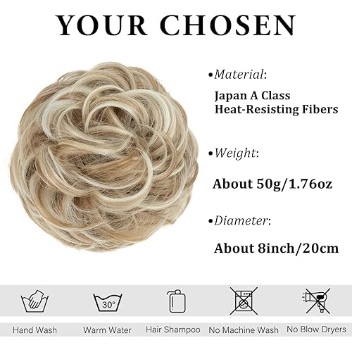 Miniatura 15 de CJL HAIR - Extensión de cabello grueso, ondulado o rizado, sintético, tipo cola de caballo o rodete desordenado, grande, para recoger el cabello