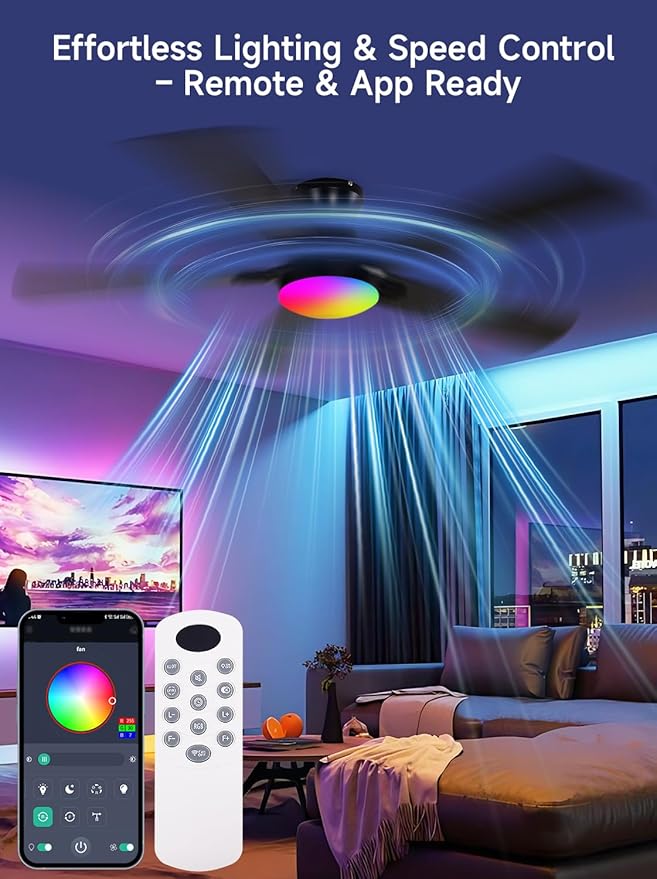 Ventilador de Techo 52 Pulgadas con Luz RGB, Control Remoto miniatura 3