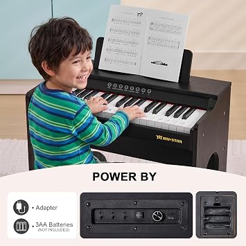Kids Piano Keyboard, 37 Keys Wooden Digital Piano for Kids with Bench,Song Book, DIY Stickers, Cover, Education Creative Musical Instruments Toy for Boys & Grils Gifts