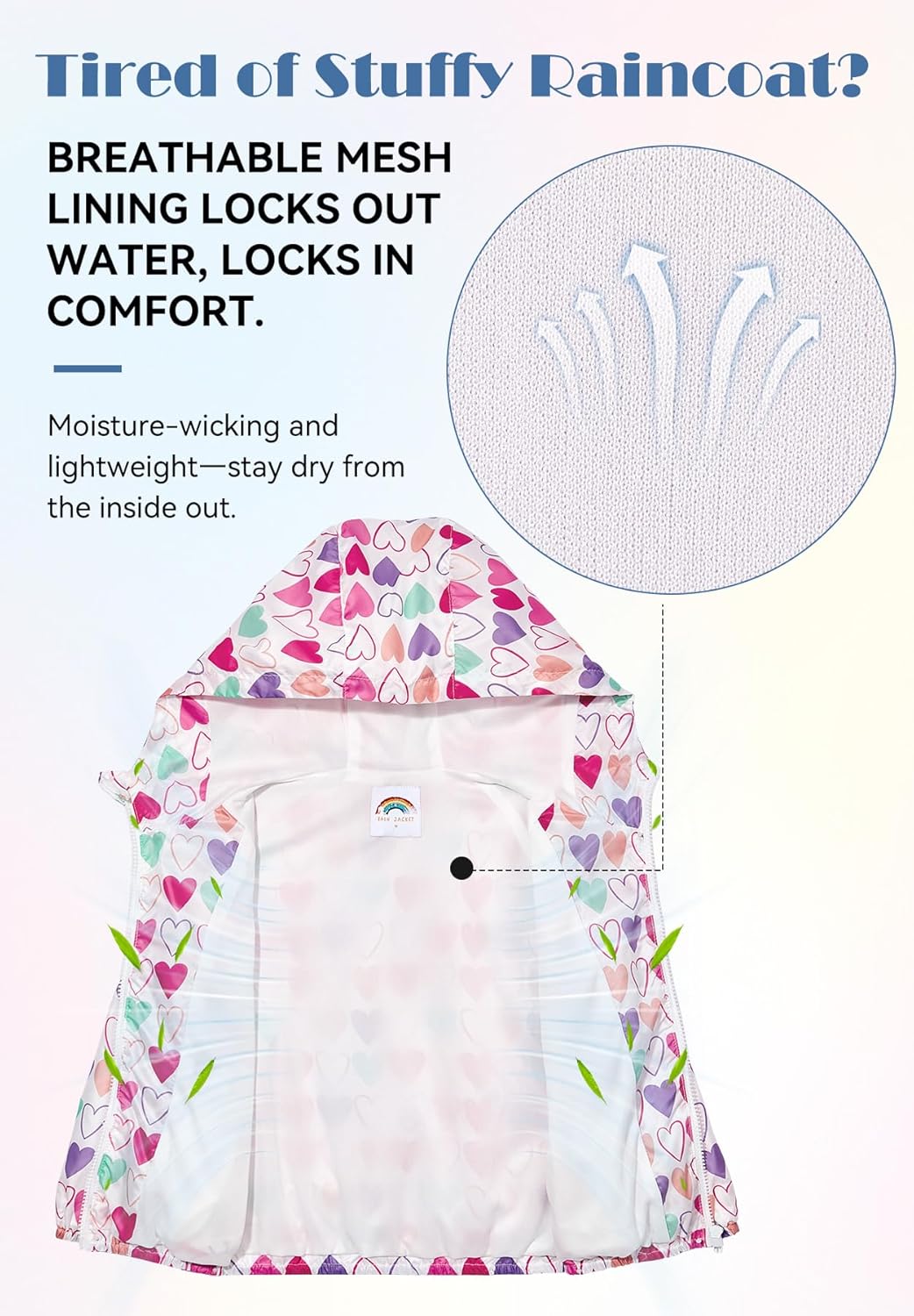 Zando Lightweight Girls Rain Jacket - Hooded Windbreaker Water-Resistant Girls' Outerwear Jackets & Coats for Kids 4-10Y - Image 4