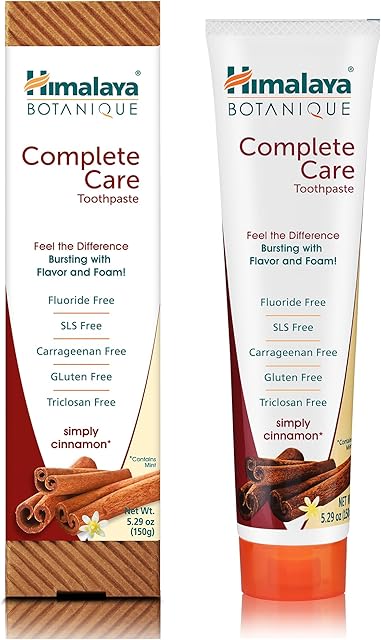 Himalaya Botanique Toothpaste - Simply Cinnamon, Fluoride Free SLS Free, Gluten Free, Organic Toothpaste - Usuwa płytkę nazębną i nieświeży oddech, odpowiednia dla wegetarian, 150g