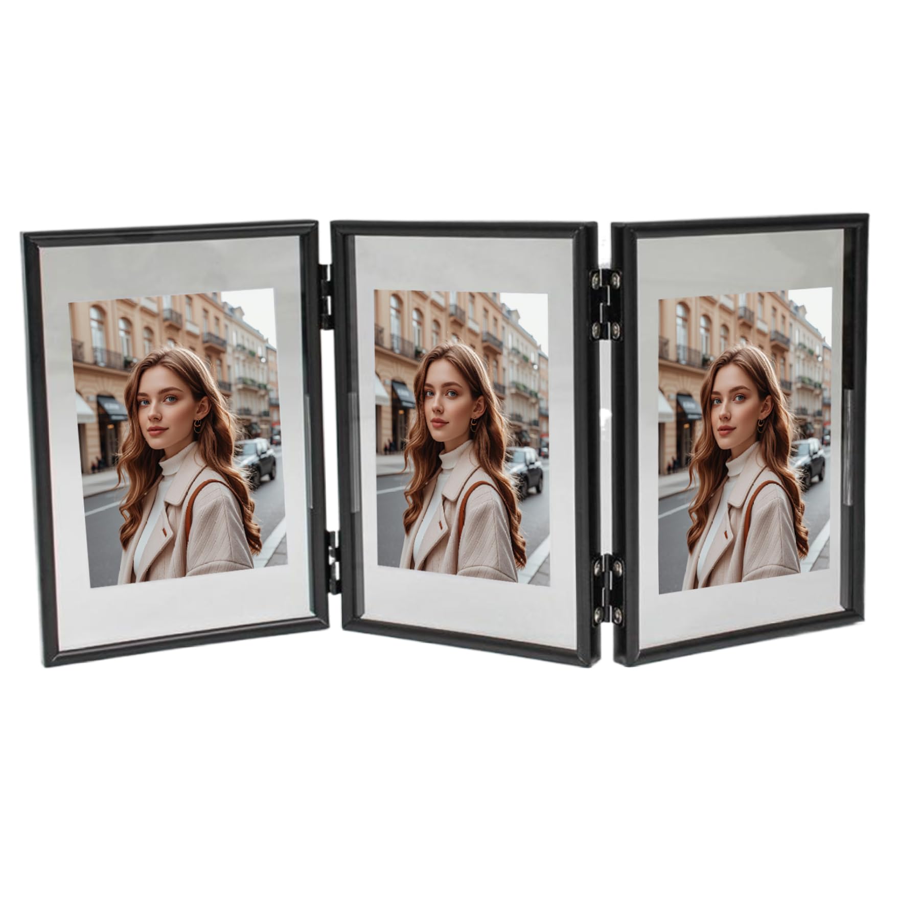 Cadre photo portefeuille pliant en métal triptyque décoratif pour bureau et table