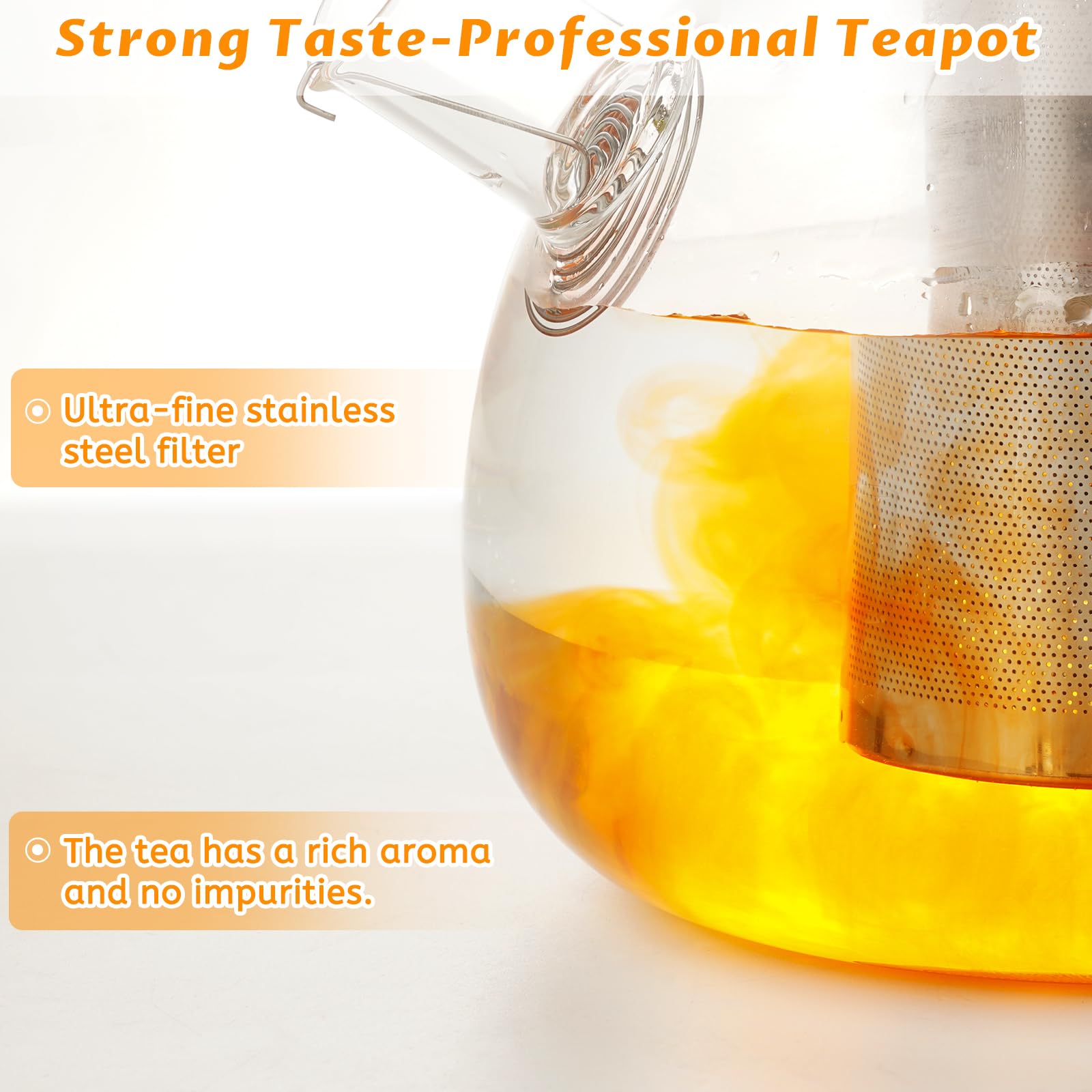 Teiera con Infusore 1,6 litri, Teiera Vetro Trasparente Riscaldabile con Filtro Rimovibile in Acciaio Inossidabile, Adatto per tè Profumato, tè Verde, tè Nero (Théière)