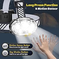 Vista 3 de Linterna frontal recargable, lámpara de cabeza LED de 5 lúmenes altos con luz roja y blanca, linterna impermeable IPX4, linterna de cabeza de 8