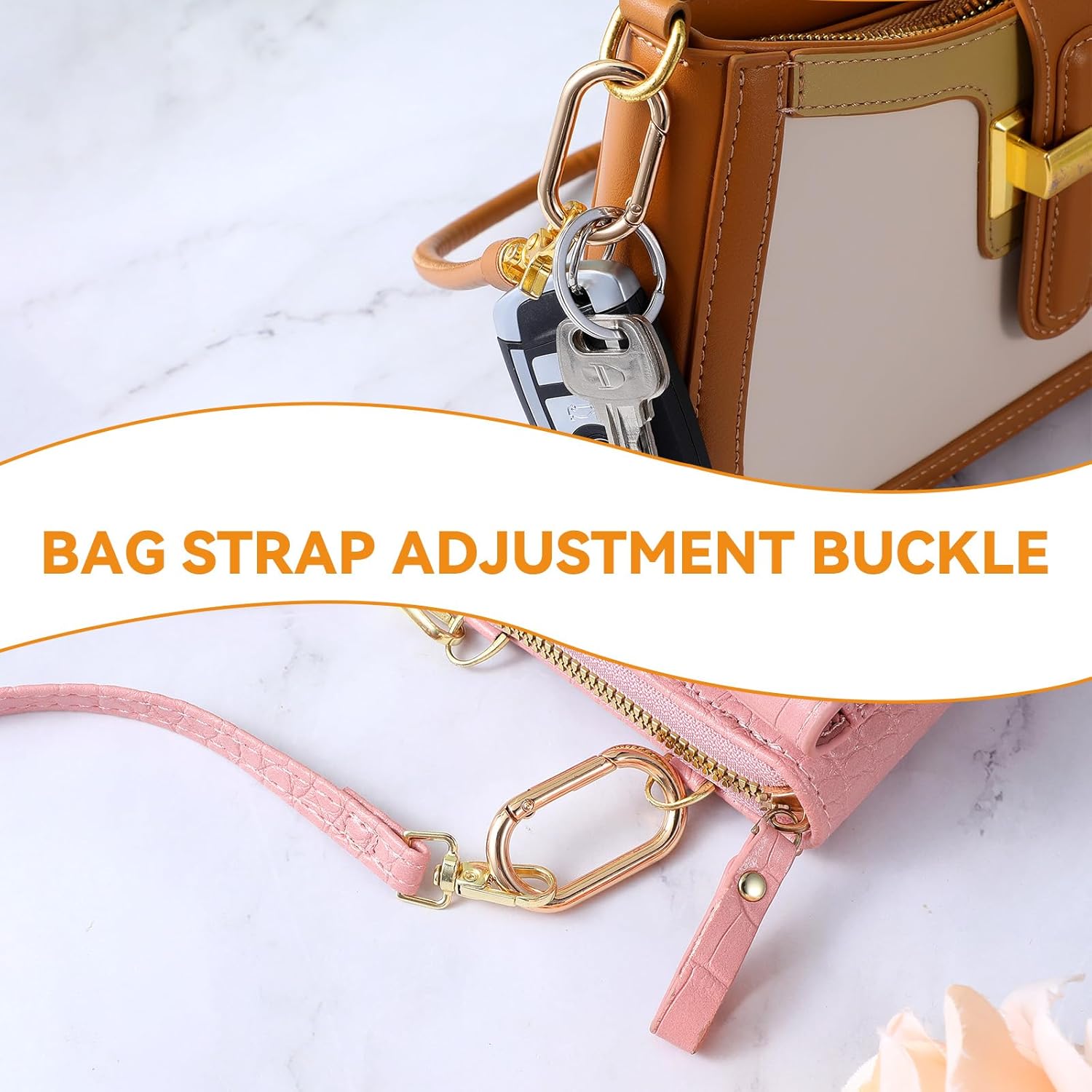 2Pcs Spring O Ring Clip for Purse, Gold Carabiner Key Rings for Keychain Bag Strap, Alloy Round Buckle Key Hook, Purse Strap Extender for Bags - Image 6