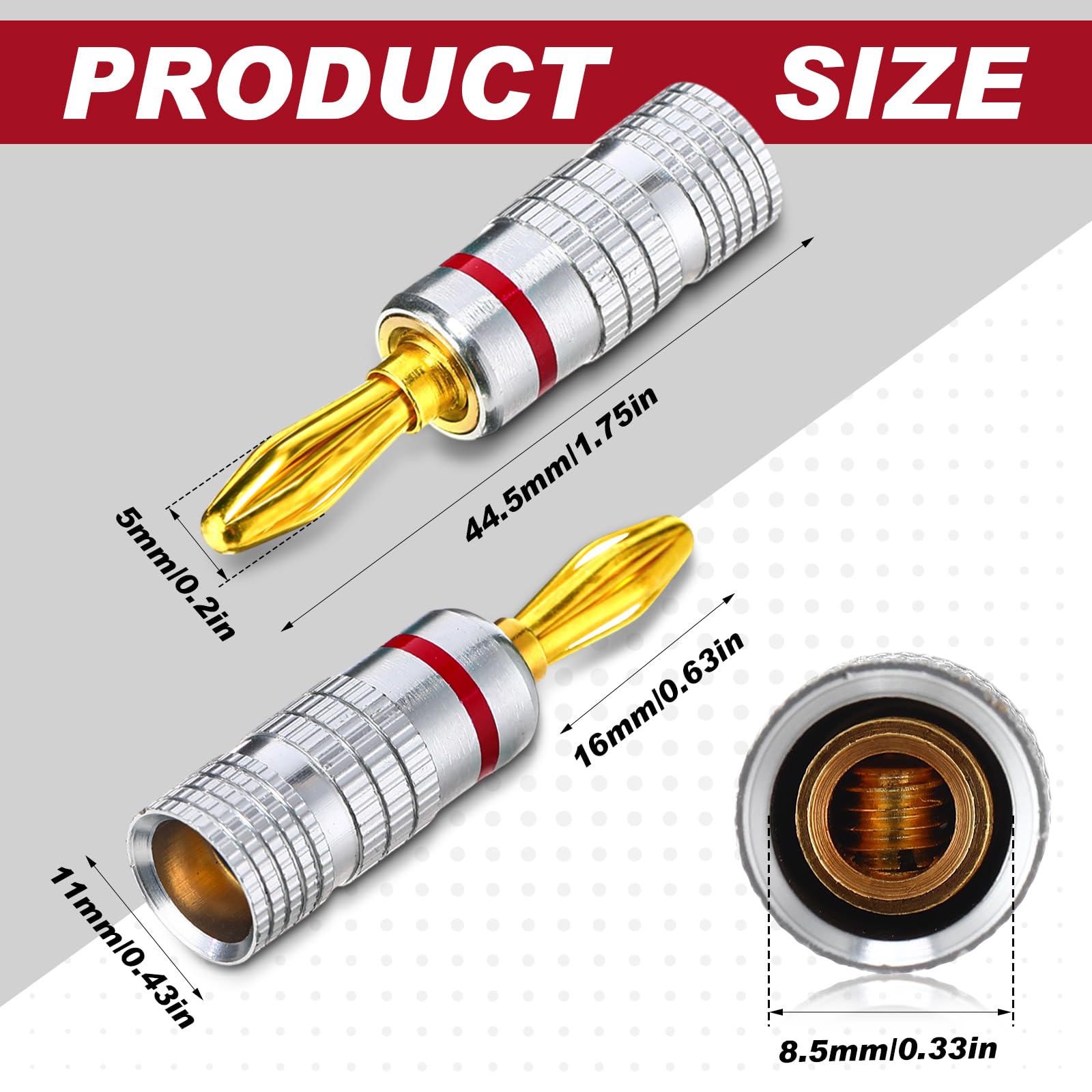 Yaocom 24 pares/48 conectores banana chapados en oro de 24 quilates con doble tornillo para cable de altavoz, placa de pared, cine en casa, receptor de audio/video, amplificadores y sistemas de sonido