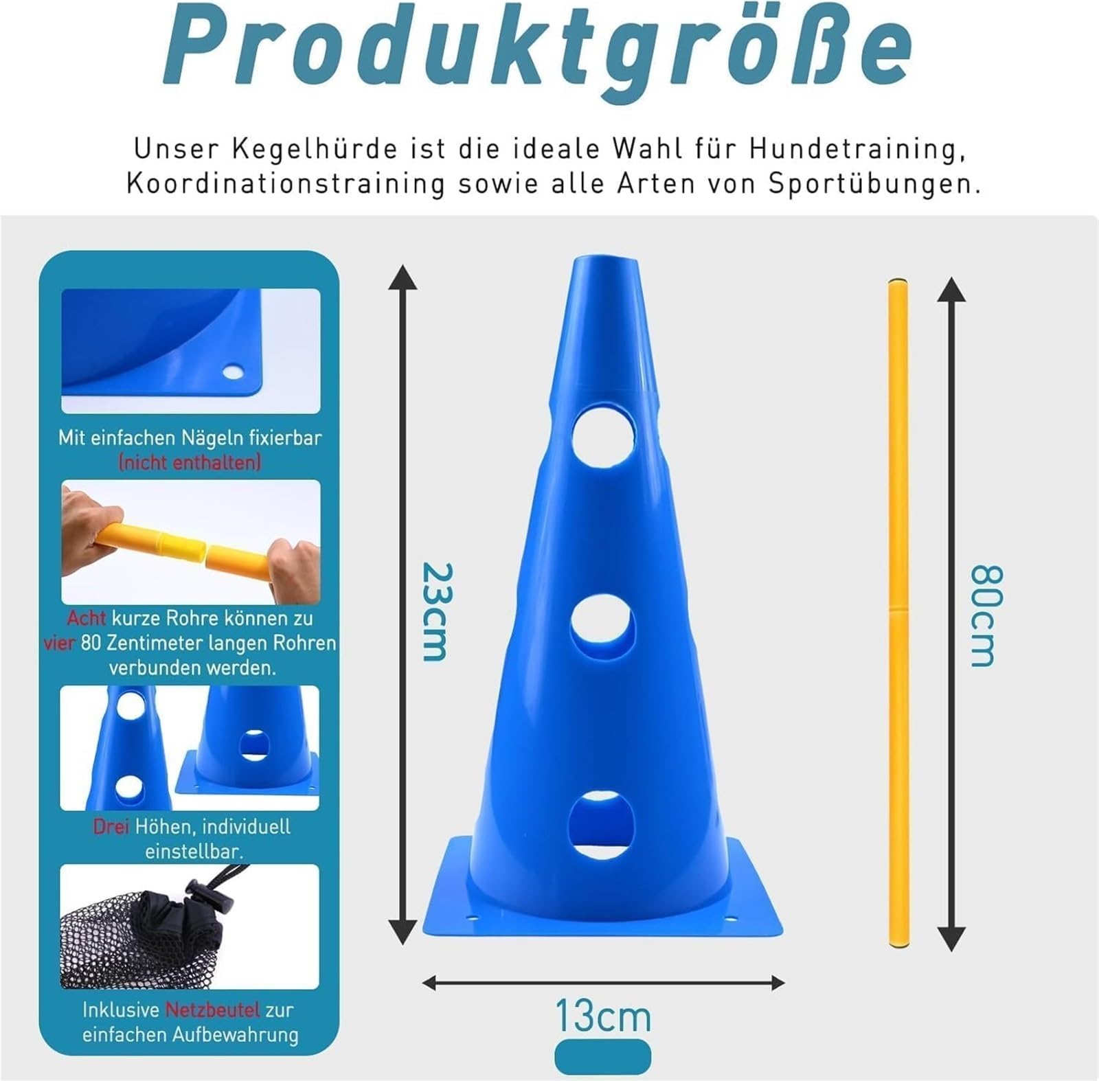 Genérico Juego De Entrenamiento De Agilidad for Perros De 23 Cm | Equipo completo de agilidad for perros, 8 conos, 8 postes y saltos ajustables for uso en interiores y exteriores