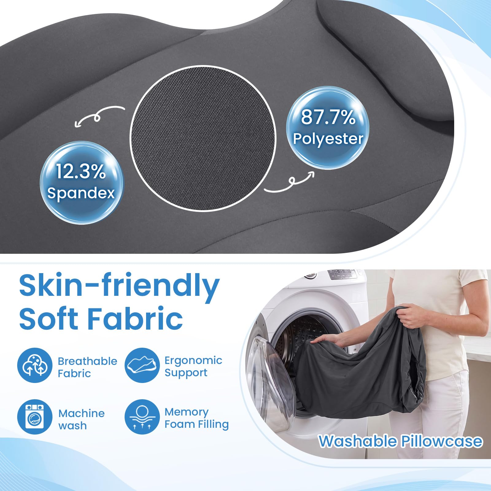 2026 Memory-Schaum Keilkissen, 27° Ergonomisches Bettkissen, Lesekissen für Rückenstütze, Beinhochlagerung, Ideal für Bauchlage, bei Sodbrennen, Abnehmbarer Bezug (Original Plus Size, Dehnbares Grau)