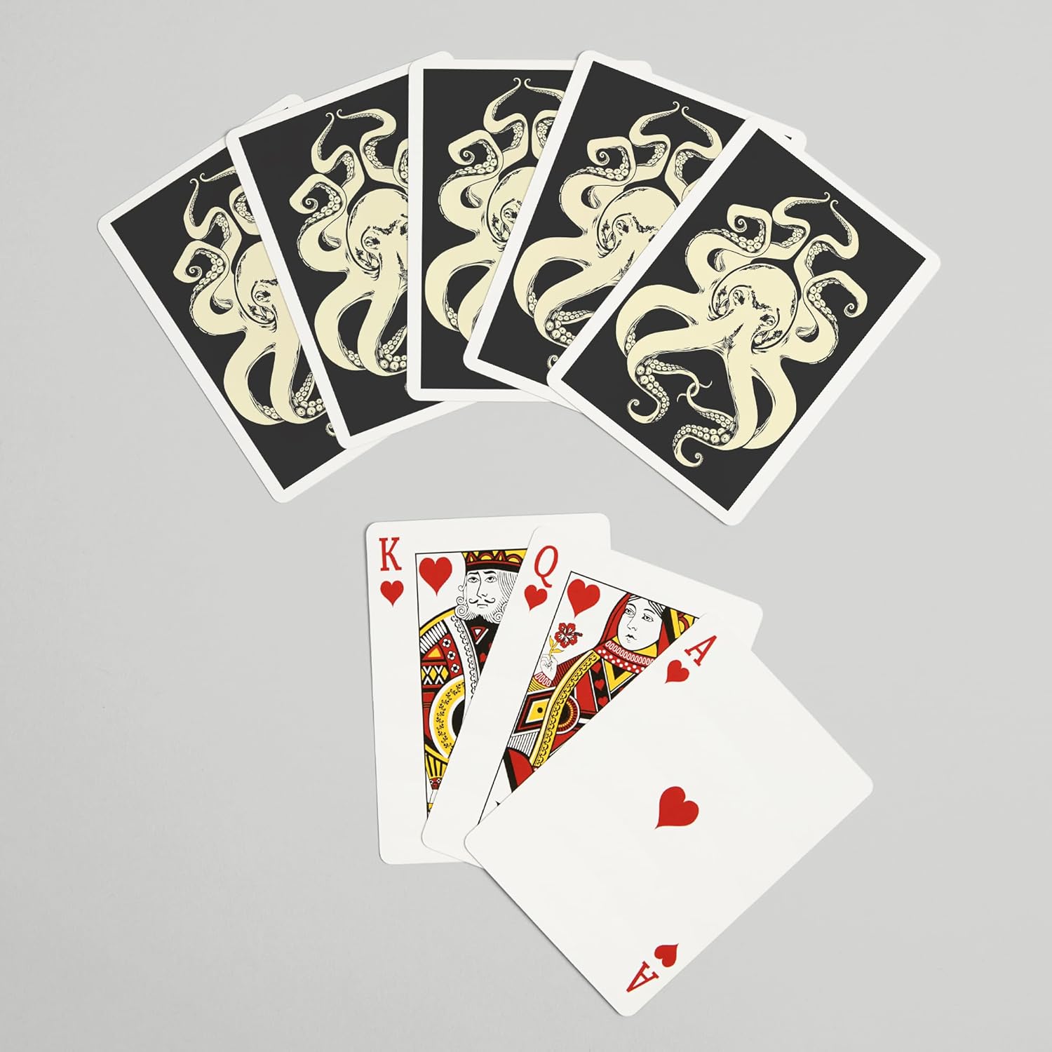 Lantern Press Black and White Octopus, 52 Playing Cards for Adults, Poker Size Card Deck