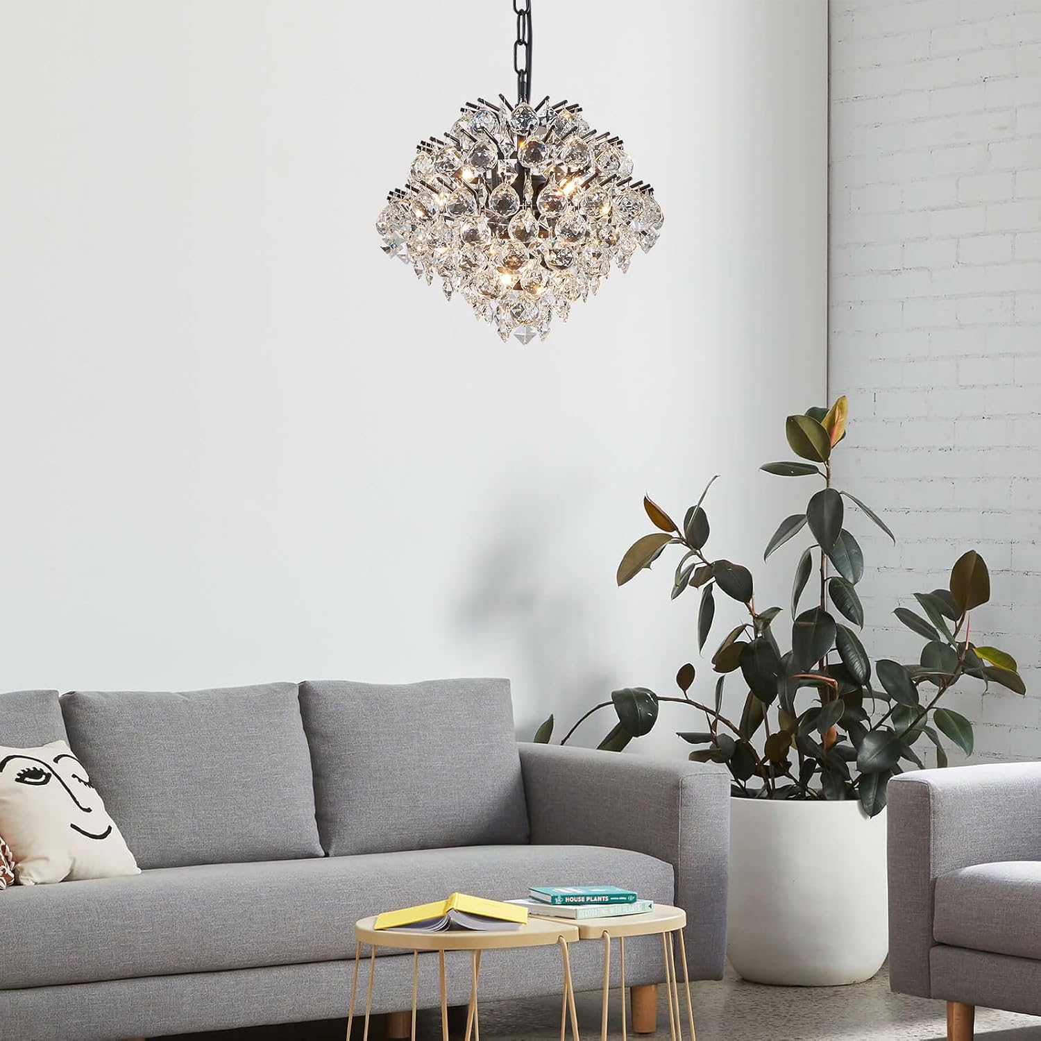Bestier Black Modern Pendant Chandelier Crystal Raindrop Lighting Ceiling Light Fixture Lamp for Dining Room Bathroom Bedroom Livingroom 4 G9 Bulbs Required D11 in x H12 in