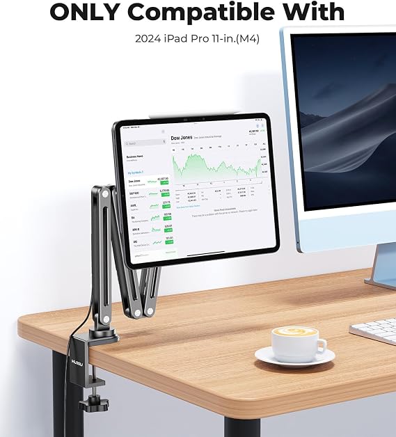 KU XIU Magnetic Wireless Charging Stand for iPad Pro 11 M4 (2024), Foldable Adjustable Arm Mount with 2M Cable, Aluminum Alloy Tablet Holder for Desk