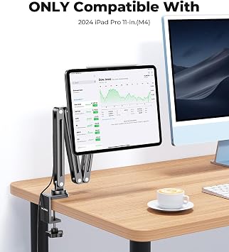KU XIU Magnetic Wireless Charging Stand for iPad Pro 11 M4 (2024), Foldable Adjustable Arm Mount with 2M Cable, Aluminum Alloy Tablet Holder for Desk
