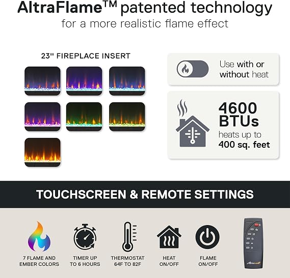 Ameriwood Home Lumina Fireplace TV Stand, Black Oak, Holds TVs up to 70, Modern Entertainment Center with RGB LED Lights