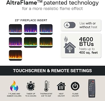 Ameriwood Home Lumina Fireplace TV Stand, Black Oak, Holds TVs up to 70, Modern Entertainment Center with RGB LED Lights